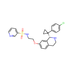 O=S(=O)(NCCOc1ccc2c(c1)[C@H](C1(c3ccc(Cl)cc3)CC1)NCC2)c1cccnc1 ZINC000114980473