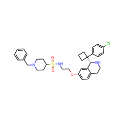 O=S(=O)(NCCOc1ccc2c(c1)[C@H](C1(c3ccc(Cl)cc3)CCC1)NCC2)C1CCN(Cc2ccccc2)CC1 ZINC000114979140