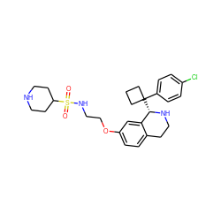 O=S(=O)(NCCOc1ccc2c(c1)[C@H](C1(c3ccc(Cl)cc3)CCC1)NCC2)C1CCNCC1 ZINC000114978674