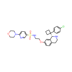 O=S(=O)(NCCOc1ccc2c(c1)[C@H](C1(c3ccc(Cl)cc3)CCC1)NCC2)c1ccc(N2CCOCC2)nc1 ZINC000117349013