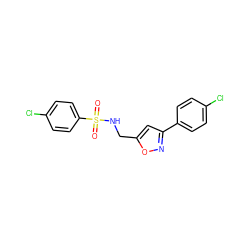 O=S(=O)(NCc1cc(-c2ccc(Cl)cc2)no1)c1ccc(Cl)cc1 ZINC000001398115