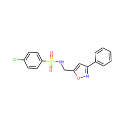 O=S(=O)(NCc1cc(-c2ccccc2)no1)c1ccc(Cl)cc1 ZINC000001398135