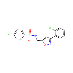 O=S(=O)(NCc1cc(-c2ccccc2Cl)no1)c1ccc(Cl)cc1 ZINC000001393800