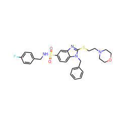 O=S(=O)(NCc1ccc(F)cc1)c1ccc2c(c1)nc(SCCN1CCOCC1)n2Cc1ccccc1 ZINC000028358836