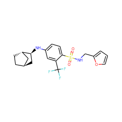 O=S(=O)(NCc1ccco1)c1ccc(N[C@H]2C[C@H]3CC[C@H]2C3)cc1C(F)(F)F ZINC001772621797