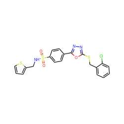 O=S(=O)(NCc1cccs1)c1ccc(-c2nnc(SCc3ccccc3Cl)o2)cc1 ZINC000000905485