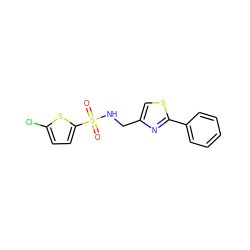 O=S(=O)(NCc1csc(-c2ccccc2)n1)c1ccc(Cl)s1 ZINC000004166826