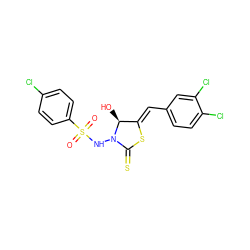 O=S(=O)(NN1C(=S)S/C(=C\c2ccc(Cl)c(Cl)c2)[C@@H]1O)c1ccc(Cl)cc1 ZINC000028568979