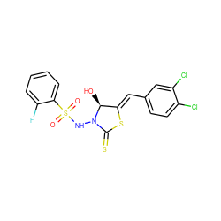 O=S(=O)(NN1C(=S)S/C(=C\c2ccc(Cl)c(Cl)c2)[C@@H]1O)c1ccccc1F ZINC000028569165