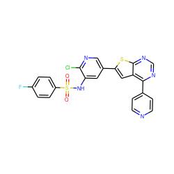 O=S(=O)(Nc1cc(-c2cc3c(-c4ccncc4)ncnc3s2)cnc1Cl)c1ccc(F)cc1 ZINC000473111592