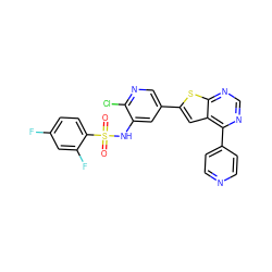 O=S(=O)(Nc1cc(-c2cc3c(-c4ccncc4)ncnc3s2)cnc1Cl)c1ccc(F)cc1F ZINC000473120550