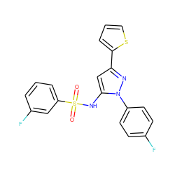 O=S(=O)(Nc1cc(-c2cccs2)nn1-c1ccc(F)cc1)c1cccc(F)c1 ZINC000001047087