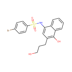 O=S(=O)(Nc1cc(CCCO)c(O)c2ccccc12)c1ccc(Br)cc1 ZINC000169348357