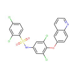 O=S(=O)(Nc1cc(Cl)c(Oc2ccc3ncccc3c2)c(Cl)c1)c1ccc(Cl)cc1Cl ZINC000095590535