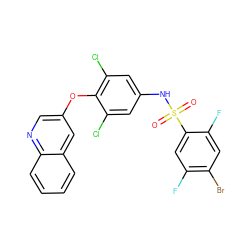 O=S(=O)(Nc1cc(Cl)c(Oc2cnc3ccccc3c2)c(Cl)c1)c1cc(F)c(Br)cc1F ZINC001772657802