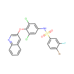 O=S(=O)(Nc1cc(Cl)c(Oc2cnc3ccccc3c2)c(Cl)c1)c1ccc(Br)c(F)c1 ZINC001772620458