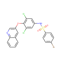 O=S(=O)(Nc1cc(Cl)c(Oc2cnc3ccccc3c2)c(Cl)c1)c1ccc(Br)cc1 ZINC001772634905