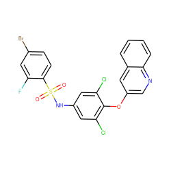 O=S(=O)(Nc1cc(Cl)c(Oc2cnc3ccccc3c2)c(Cl)c1)c1ccc(Br)cc1F ZINC001772633405