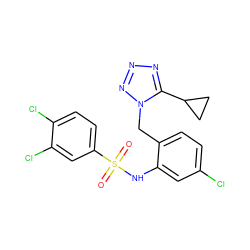 O=S(=O)(Nc1cc(Cl)ccc1Cn1nnnc1C1CC1)c1ccc(Cl)c(Cl)c1 ZINC000034851253