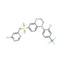 O=S(=O)(Nc1cc(Cl)ncn1)c1ccc2c(c1)OCCN2c1ccc(C(F)(F)F)cc1Cl ZINC000205723294