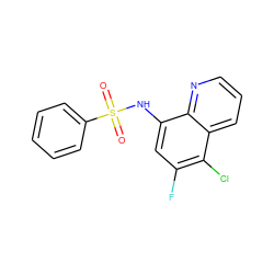 O=S(=O)(Nc1cc(F)c(Cl)c2cccnc12)c1ccccc1 ZINC000205628746