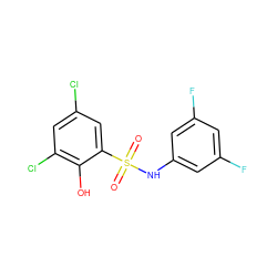 O=S(=O)(Nc1cc(F)cc(F)c1)c1cc(Cl)cc(Cl)c1O ZINC000028951301