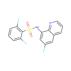 O=S(=O)(Nc1cc(F)cc2cccnc12)c1c(F)cccc1F ZINC000205636524