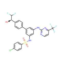 O=S(=O)(Nc1cc(Nc2nccc(C(F)(F)F)n2)cc(-c2ccc([C@@H](O)C(F)F)cc2)c1)c1ccc(Cl)cc1 ZINC001772612470