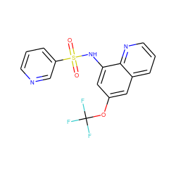 O=S(=O)(Nc1cc(OC(F)(F)F)cc2cccnc12)c1cccnc1 ZINC000141818802
