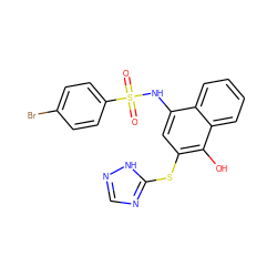 O=S(=O)(Nc1cc(Sc2ncn[nH]2)c(O)c2ccccc12)c1ccc(Br)cc1 ZINC000002685357