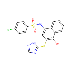 O=S(=O)(Nc1cc(Sc2ncn[nH]2)c(O)c2ccccc12)c1ccc(Cl)cc1 ZINC000002685352