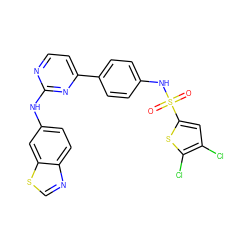 O=S(=O)(Nc1ccc(-c2ccnc(Nc3ccc4ncsc4c3)n2)cc1)c1cc(Cl)c(Cl)s1 ZINC000029042763