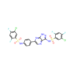 O=S(=O)(Nc1ccc(-c2cnc3c(NS(=O)(=O)c4cc(Cl)c(F)cc4F)n[nH]c3n2)cc1)c1cc(Cl)c(F)cc1F ZINC000205073076