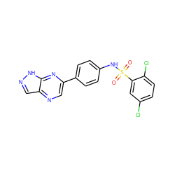 O=S(=O)(Nc1ccc(-c2cnc3cn[nH]c3n2)cc1)c1cc(Cl)ccc1Cl ZINC000148847622