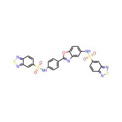 O=S(=O)(Nc1ccc(-c2nc3cc(NS(=O)(=O)c4ccc5nsnc5c4)ccc3o2)cc1)c1ccc2nsnc2c1 ZINC001772593827