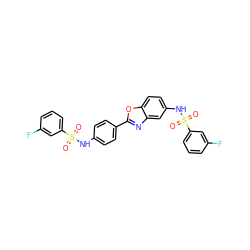 O=S(=O)(Nc1ccc(-c2nc3cc(NS(=O)(=O)c4cccc(F)c4)ccc3o2)cc1)c1cccc(F)c1 ZINC001772612353