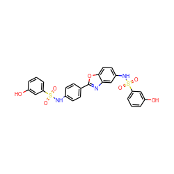 O=S(=O)(Nc1ccc(-c2nc3cc(NS(=O)(=O)c4cccc(O)c4)ccc3o2)cc1)c1cccc(O)c1 ZINC001772600651