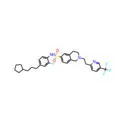 O=S(=O)(Nc1ccc(CCCC2CCCC2)cc1F)c1ccc2c(c1)CCN(CCc1ccc(C(F)(F)F)cn1)C2 ZINC000220170784