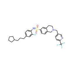 O=S(=O)(Nc1ccc(CCCC2CCCC2)cc1F)c1ccc2c(c1)CCN(Cc1ccc(C(F)(F)F)nc1)C2 ZINC000261193019