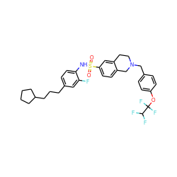 O=S(=O)(Nc1ccc(CCCC2CCCC2)cc1F)c1ccc2c(c1)CCN(Cc1ccc(OC(F)(F)C(F)F)cc1)C2 ZINC000261100415