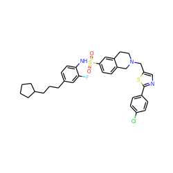 O=S(=O)(Nc1ccc(CCCC2CCCC2)cc1F)c1ccc2c(c1)CCN(Cc1cnc(-c3ccc(Cl)cc3)s1)C2 ZINC000261165823