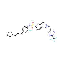 O=S(=O)(Nc1ccc(CCCC2CCCC2)cc1F)c1ccc2c(c1)CCN(Cc1cnc(C(F)(F)F)nc1)C2 ZINC000261173023