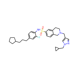 O=S(=O)(Nc1ccc(CCCC2CCCC2)cc1F)c1ccc2c(c1)CCN(Cc1cnn(CC3CC3)c1)C2 ZINC000261136775