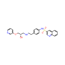O=S(=O)(Nc1ccc(CCNC[C@H](O)COc2cccnc2)cc1)c1cnc2ccccc2c1 ZINC000026189759