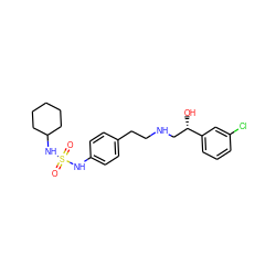 O=S(=O)(Nc1ccc(CCNC[C@H](O)c2cccc(Cl)c2)cc1)NC1CCCCC1 ZINC000026961837