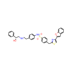 O=S(=O)(Nc1ccc(CCNC[C@H](O)c2ccccc2)cc1)c1ccc(Cc2nc(-c3cc4ccccc4o3)cs2)cc1 ZINC000028522915