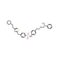 O=S(=O)(Nc1ccc(CCNC[C@H](O)c2ccccc2)cc1)c1ccc(Cc2nc(CCC3CCCC3)cs2)cc1 ZINC000028523592