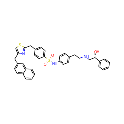 O=S(=O)(Nc1ccc(CCNC[C@H](O)c2ccccc2)cc1)c1ccc(Cc2nc(Cc3ccc4ccccc4c3)cs2)cc1 ZINC000028522914