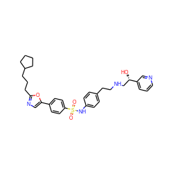 O=S(=O)(Nc1ccc(CCNC[C@H](O)c2cccnc2)cc1)c1ccc(-c2cnc(CCCC3CCCC3)o2)cc1 ZINC000029317815