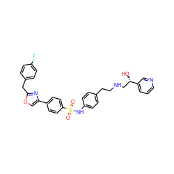 O=S(=O)(Nc1ccc(CCNC[C@H](O)c2cccnc2)cc1)c1ccc(-c2coc(Cc3ccc(F)cc3)n2)cc1 ZINC000029317694